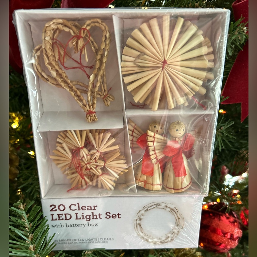 New Straw Christmas Ornament Set with LED Lights